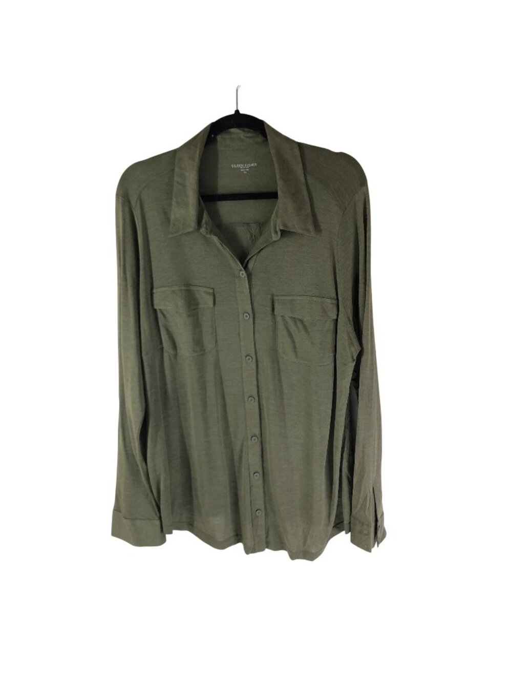Eileen Fisher Womens Green Button Down Shirt Size 1X Silk Cotton Blend